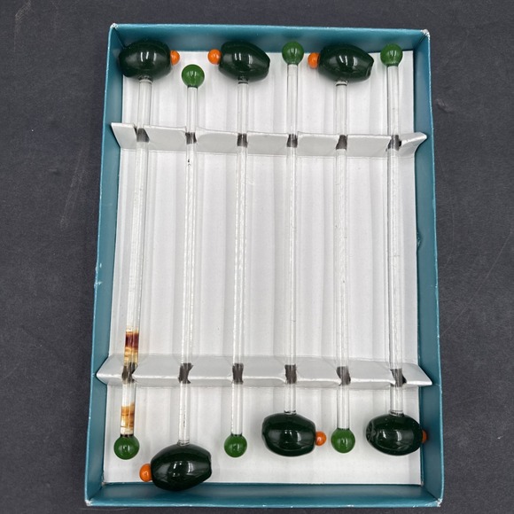 GANZ Other - Vintage Hand Blown Glass Drink Stirrers Olives Green GANZ Set of 6 NOS